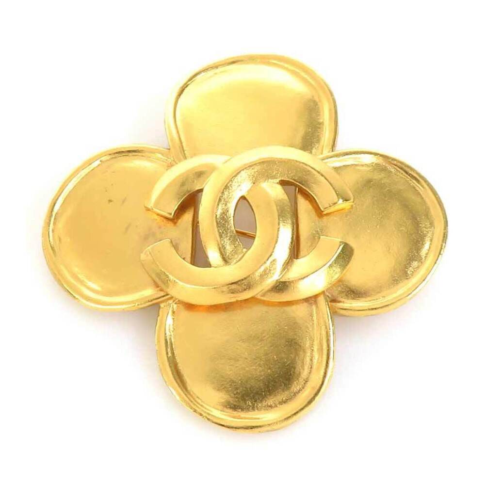 CHANEL Authentic Gold Logo Brooch